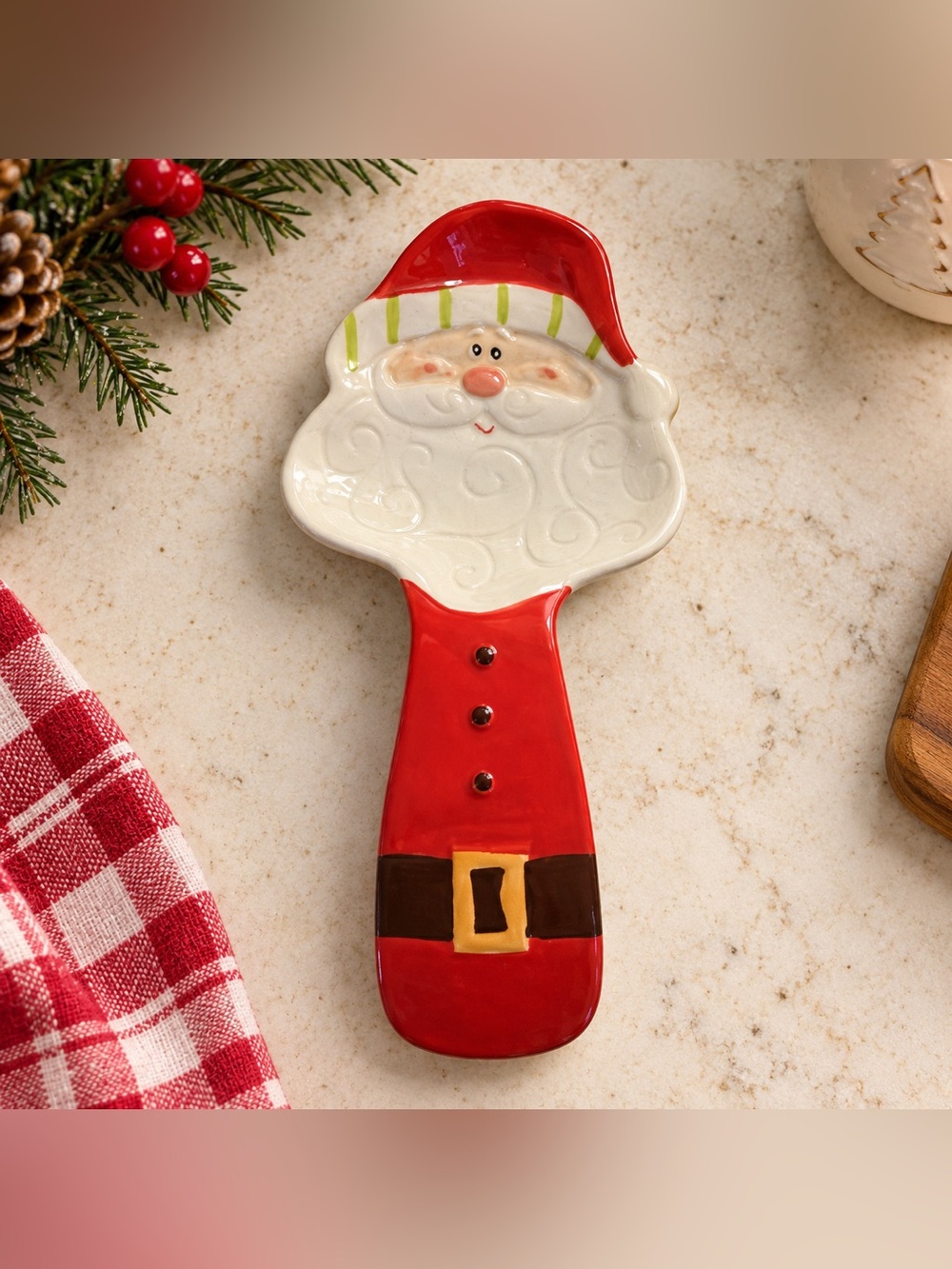 Boston Warehouse Santa Claus Ceramic Spoon Rest Christmas Kitchen Decor